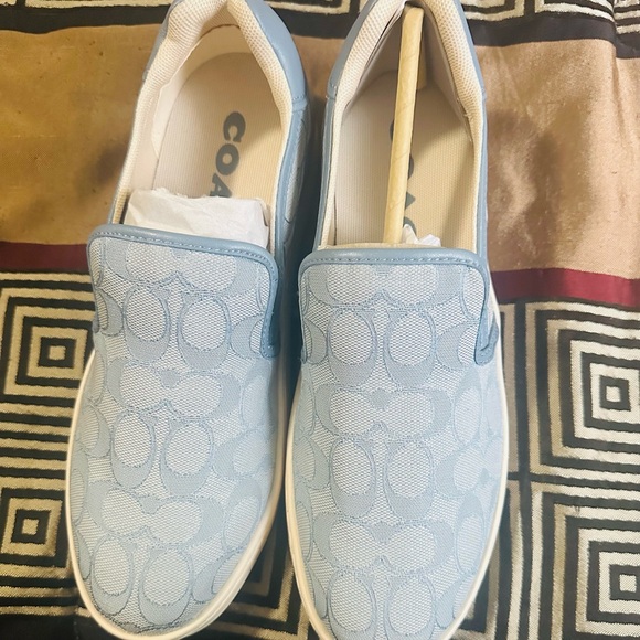 Coach Sky Blue Patterned Slip-Ons - Picture 1 of 5